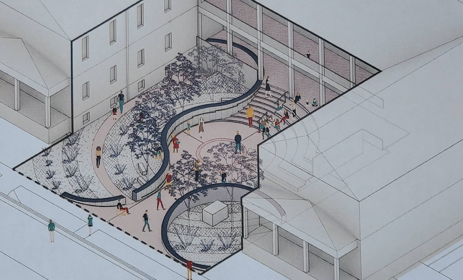 An architectural rendering of a memorial wall