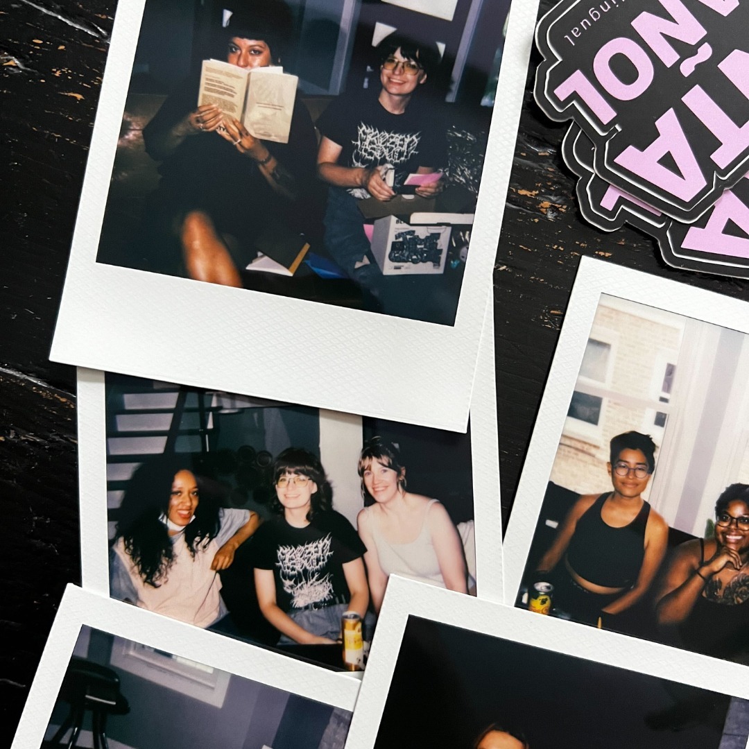 Polaroid photos of various smiling people.